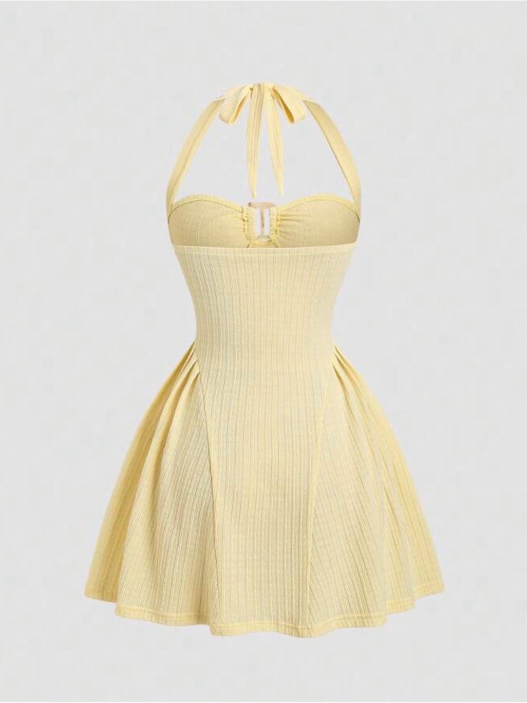 Shein Light Yellow Ribbed Halter Backless Fit & Flare Dress